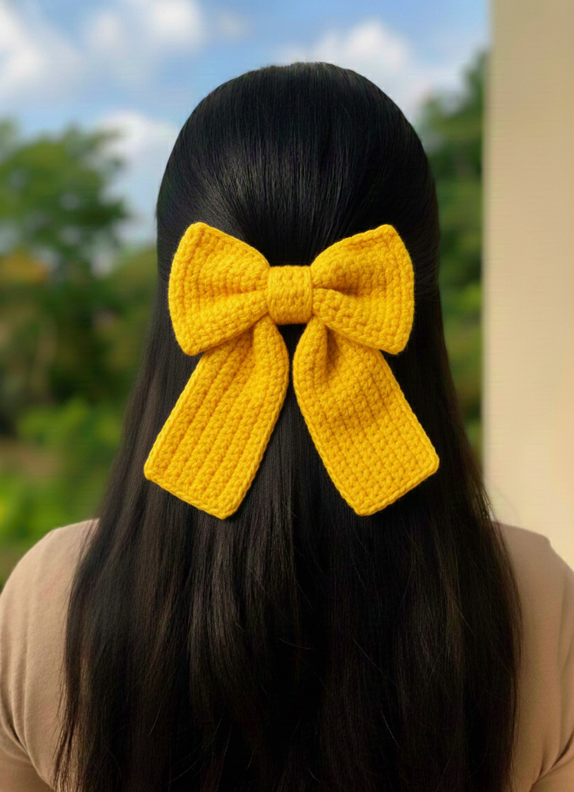Aesthetic Crochet Handmade Bow Hair Clip for Long Hair Trendy For Girls