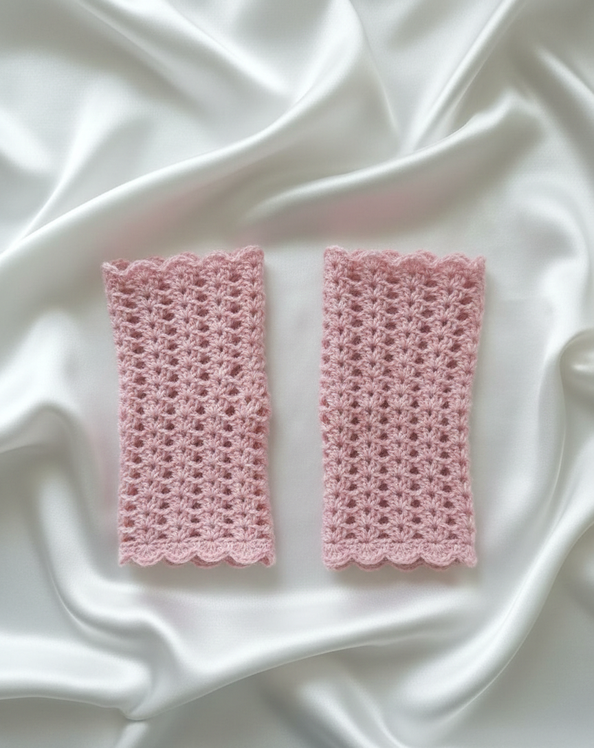 Pink Crochet Handmade Fingerless Gloves for Winter Wear for girls