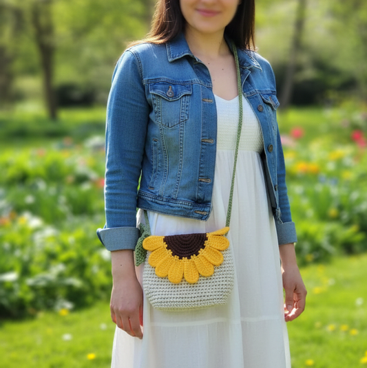 Crochet Handmade Sunflower Granny Square Crossbody Bag