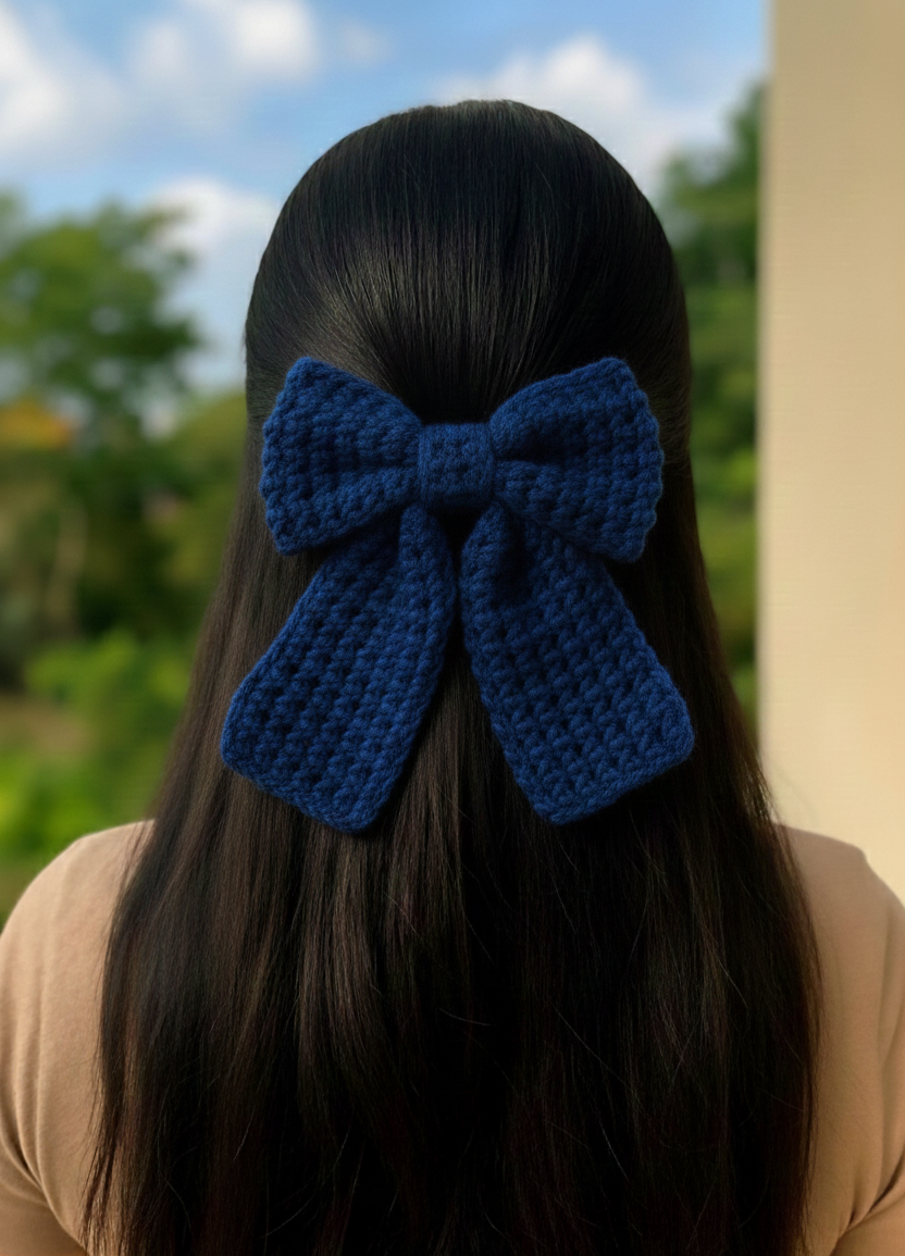 Aesthetic Crochet Handmade Bow Hair Clip for Long Hair Trendy For Girls