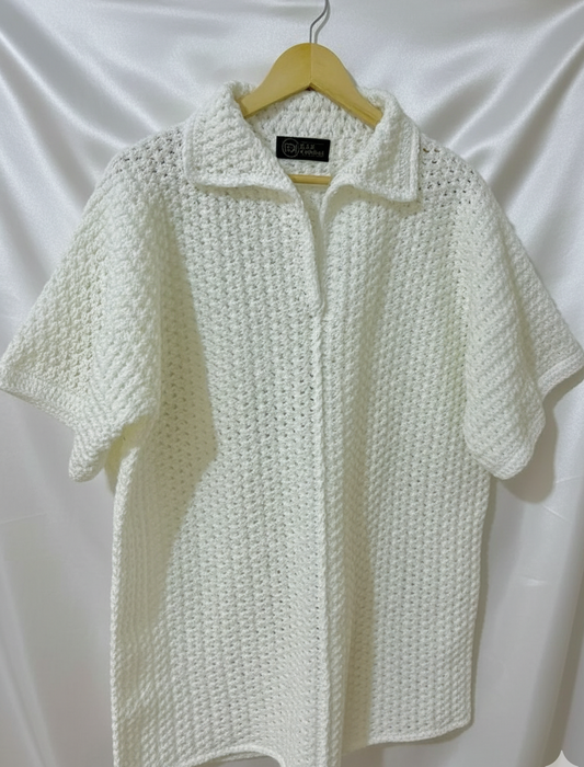 White Crochet Handmade Short Sleeve Polo Shirt
