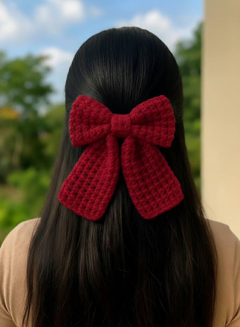 Aesthetic Crochet Handmade Bow Hair Clip for Long Hair Trendy For Girls