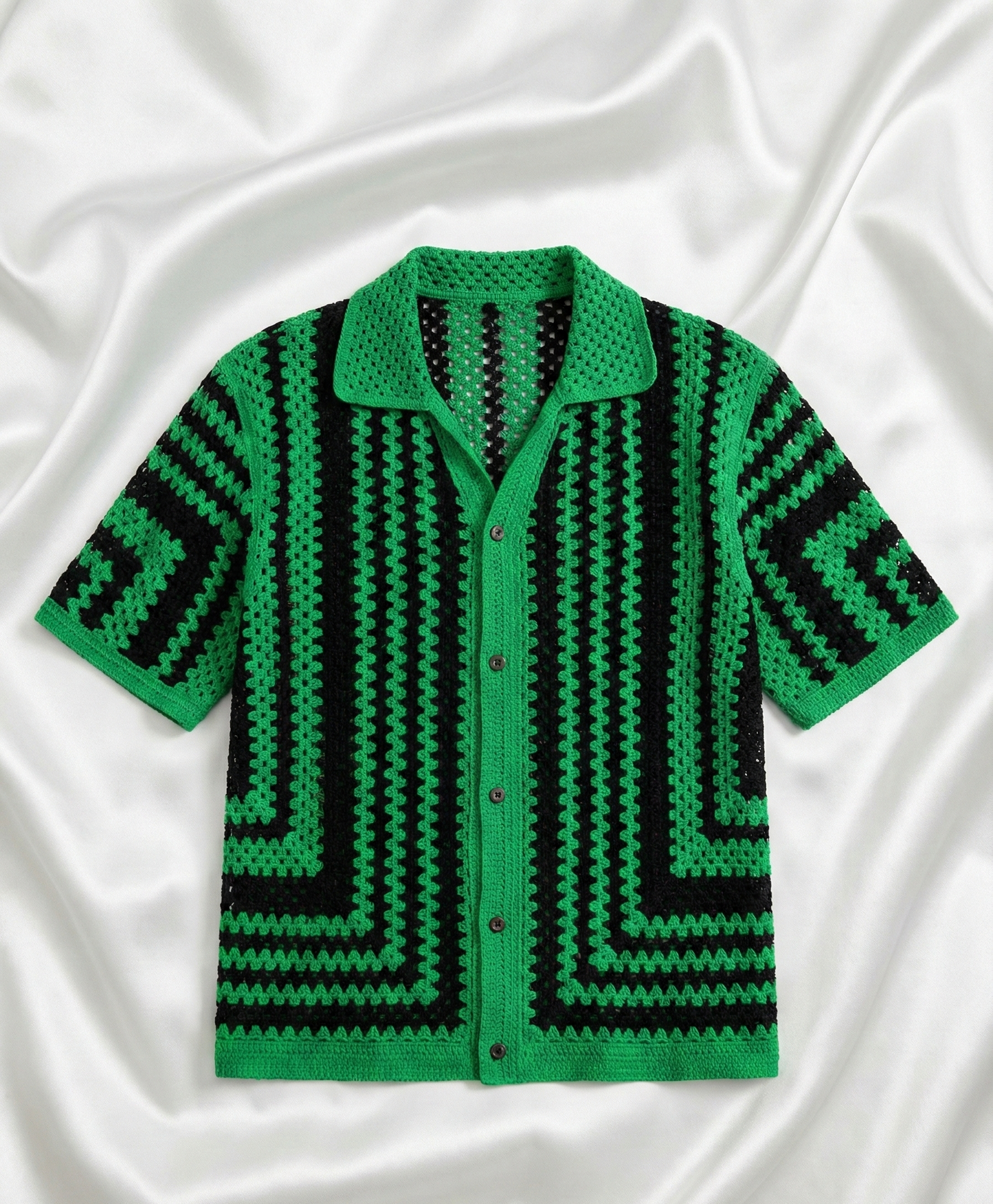 Trendy Bold Pattern Crochet Handmade Button Shirt for Men’s Fashion