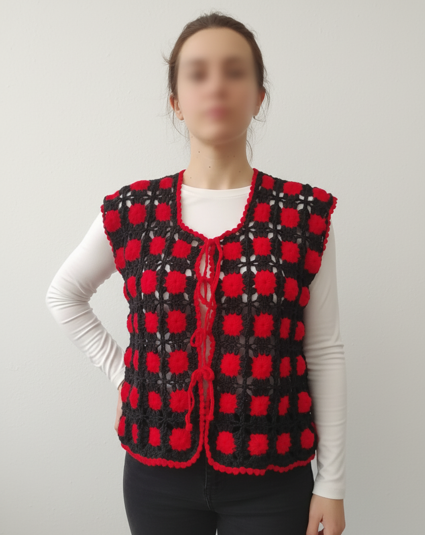 Handmade Red and Black Crochet Vest