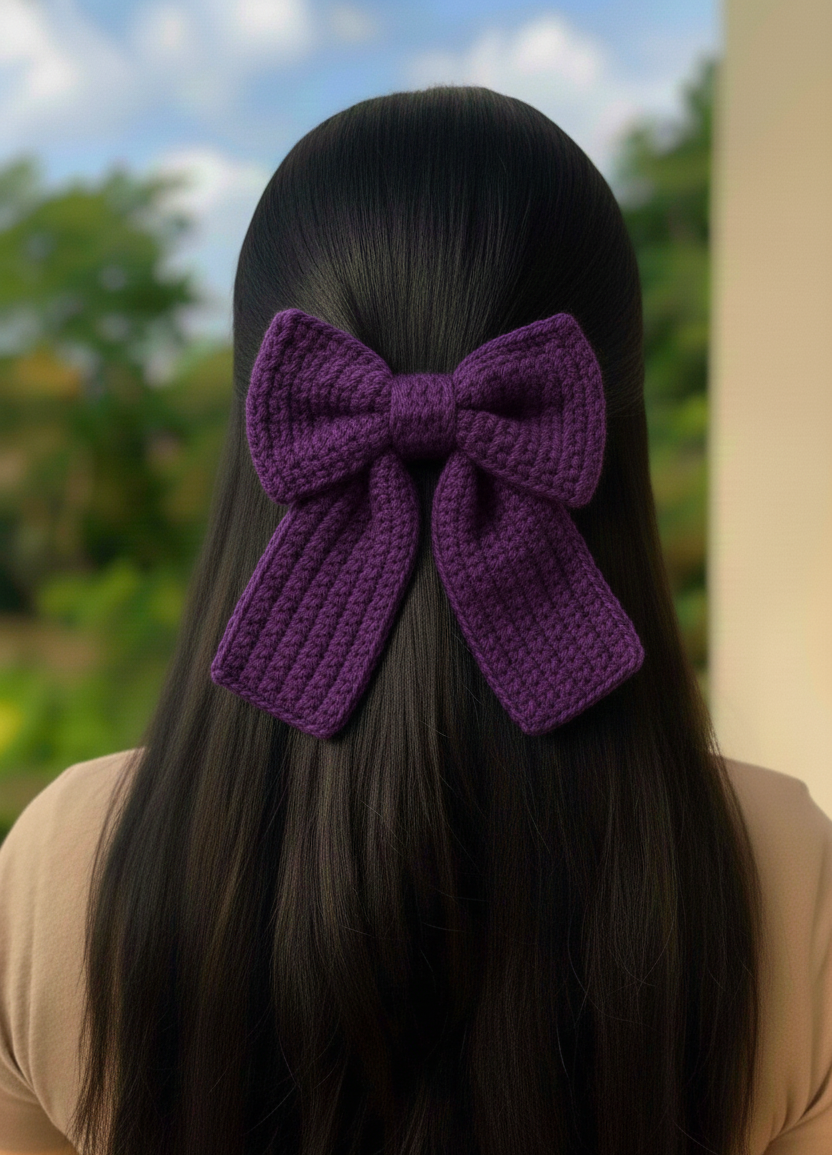 Aesthetic Crochet Handmade Bow Hair Clip for Long Hair Trendy For Girls