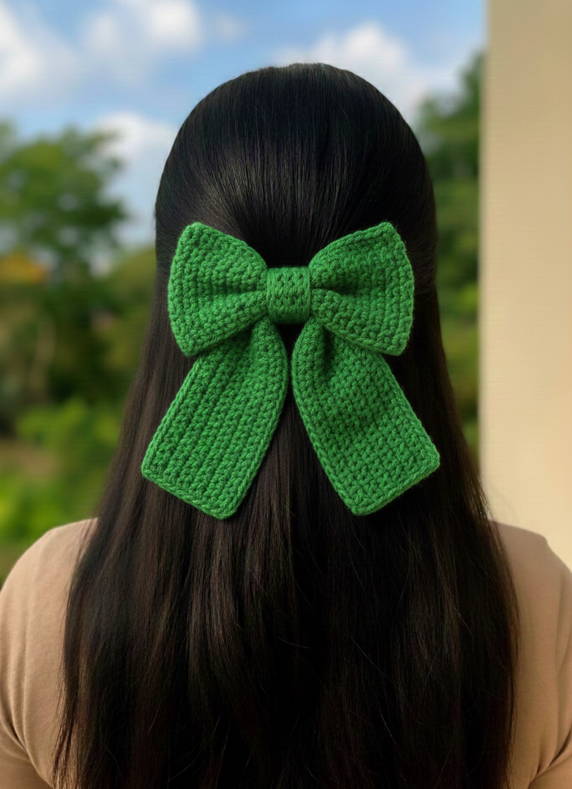 Aesthetic Crochet Handmade Bow Hair Clip for Long Hair Trendy For Girls