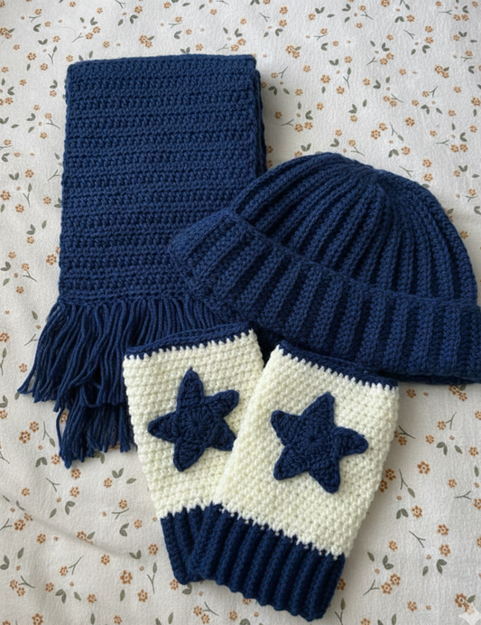 Handmade Crochet Winter Hat Scarf Mittens Set