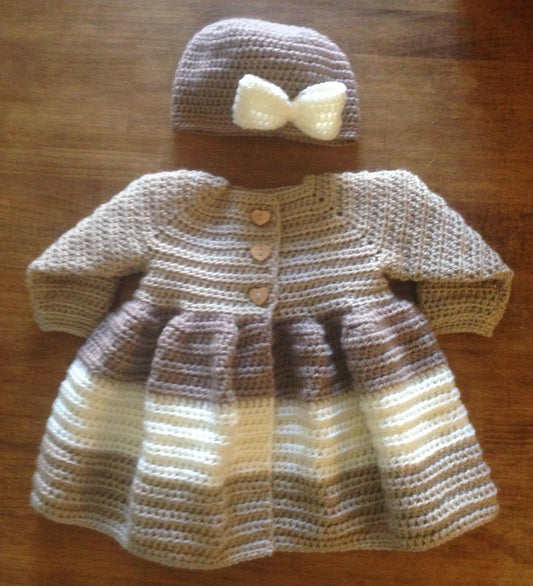 Handmade Crochet Baby Dress with Matching Hat