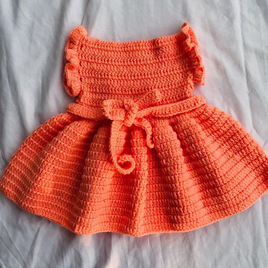 Handmade Crochet Baby Girl Dress with Bow