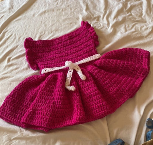 Handmade Crochet Baby Girl Dress with Bow