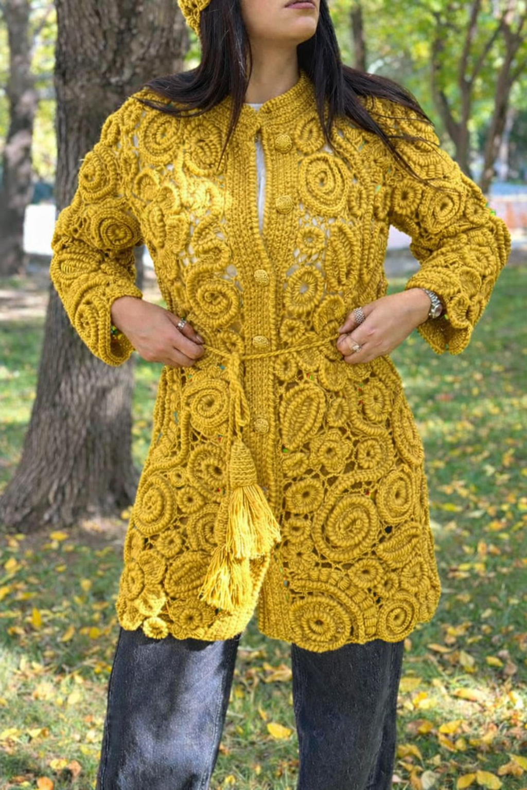 Handmade Crochet Irish Lace Style Long Cardigan for Women