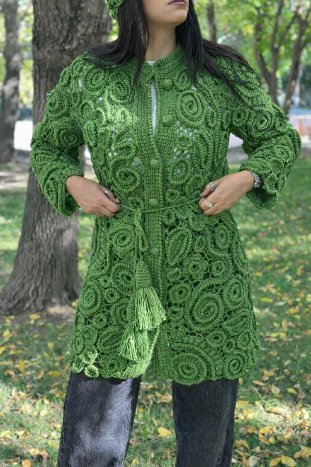 Handmade Crochet Irish Lace Style Long Cardigan for Women