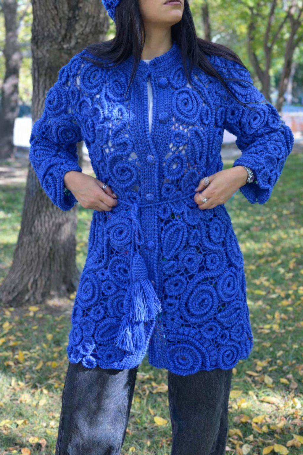 Handmade Crochet Irish Lace Style Long Cardigan for Women