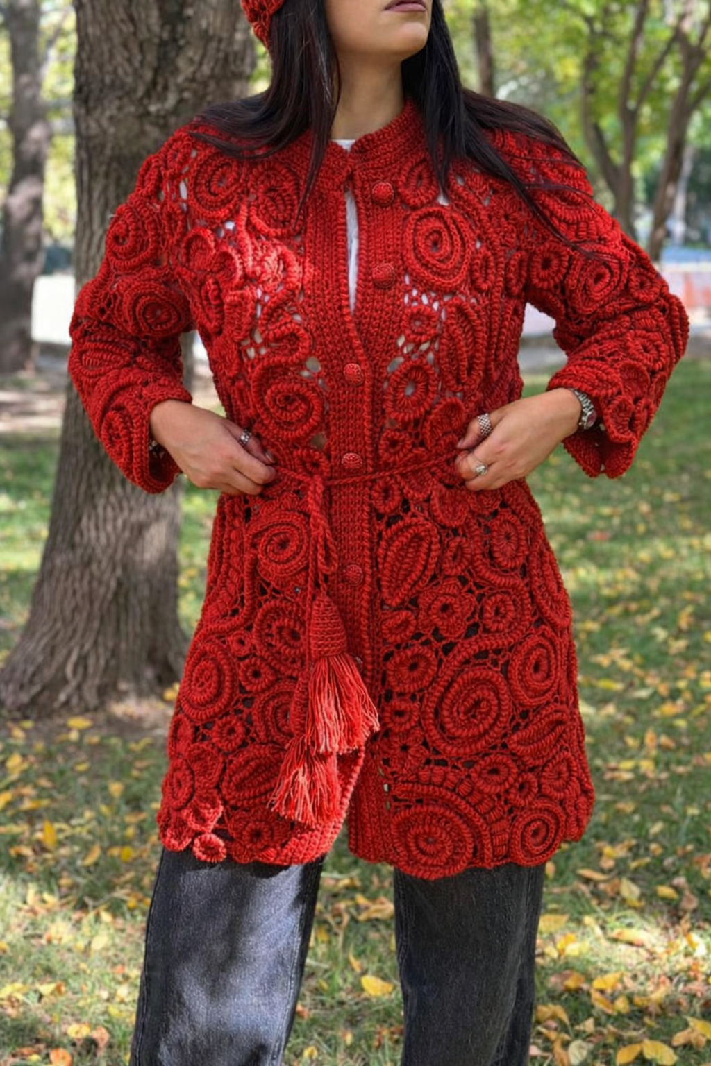 Handmade Crochet Irish Lace Style Long Cardigan for Women