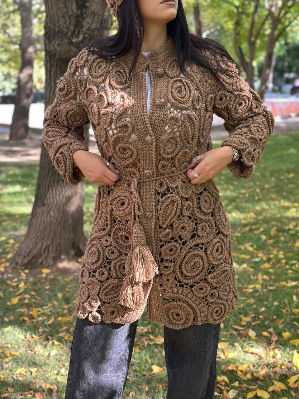 Handmade Crochet Irish Lace Style Long Cardigan for Women