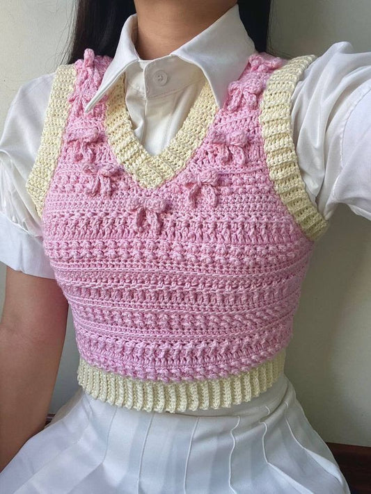 Handmade Pink Crochet Sweater Vest Top for Women