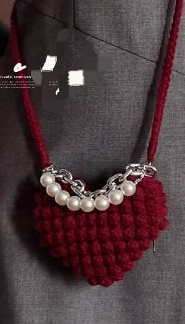 Handmade Bubble Crochet Heart Clutch Pearl Chain