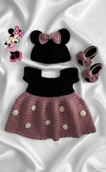Handmade Minnie Style Crochet Dress and Shoes