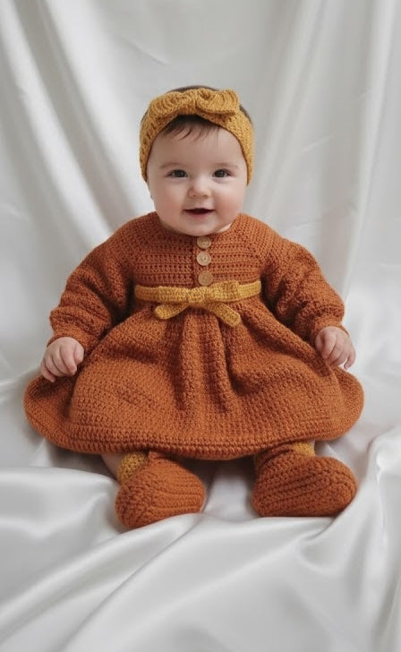Handmade Crochet Baby Dress Set with Headband