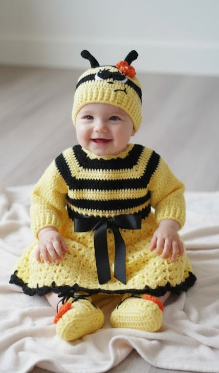 Handmade Bee Theme Crochet Dress for Baby Girls