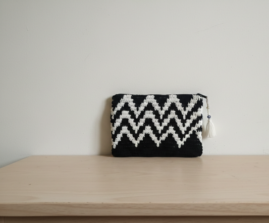 Handmade Crochet Chevron Zipper Pouch Bag
