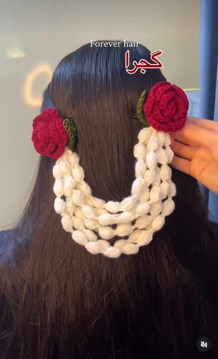 Handmade Crochet Rose Hair Gajra Set