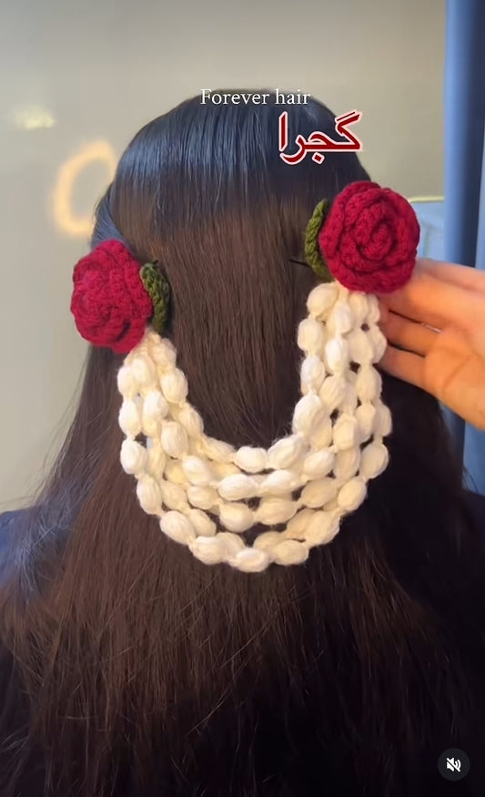 Handmade Crochet Rose Hair Gajra Set