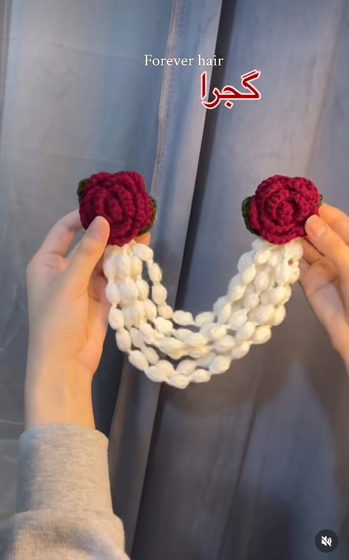Handmade Crochet Rose Hair Gajra Set