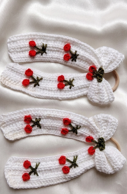 Handmade Crochet Cherry Hair Bow Band / Clip 🍒