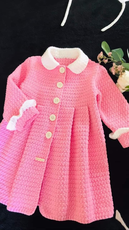 Pink Crochet Baby Frock with White Collar