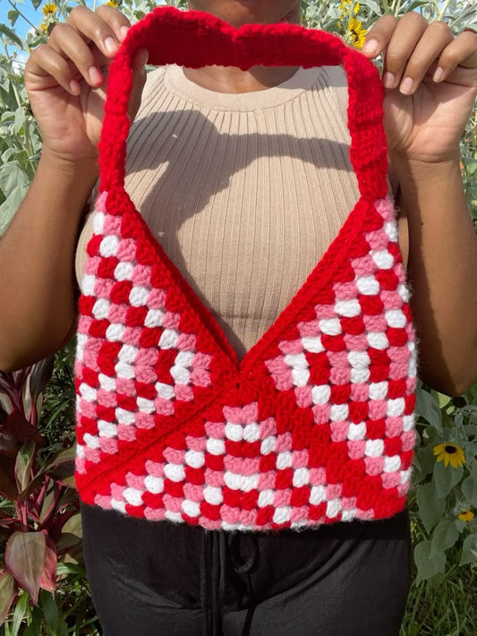Handmade Crochet Granny Stripe Shoulder Bag
