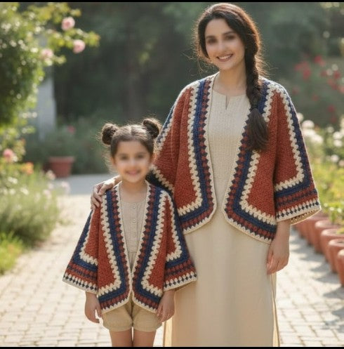 Matching Crochet Cardigan - Sweater Set for Mom and Daughter