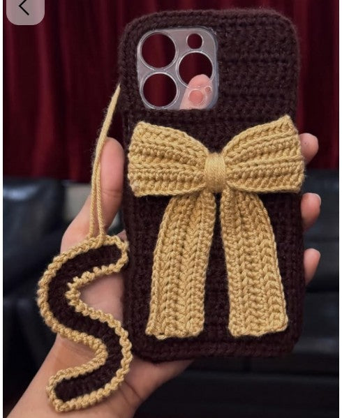 Handmade Crochet Bow Phone Case with Strap