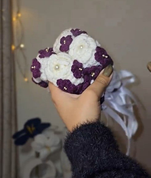 White Purple Gajra Flower Bracelet For Women / Girls