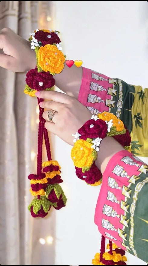 Handmade Crochet Floral Gajra Bracelet Set