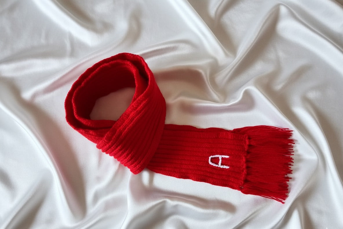 Red Crochet Handmade Scarf with Personalized Name Initial