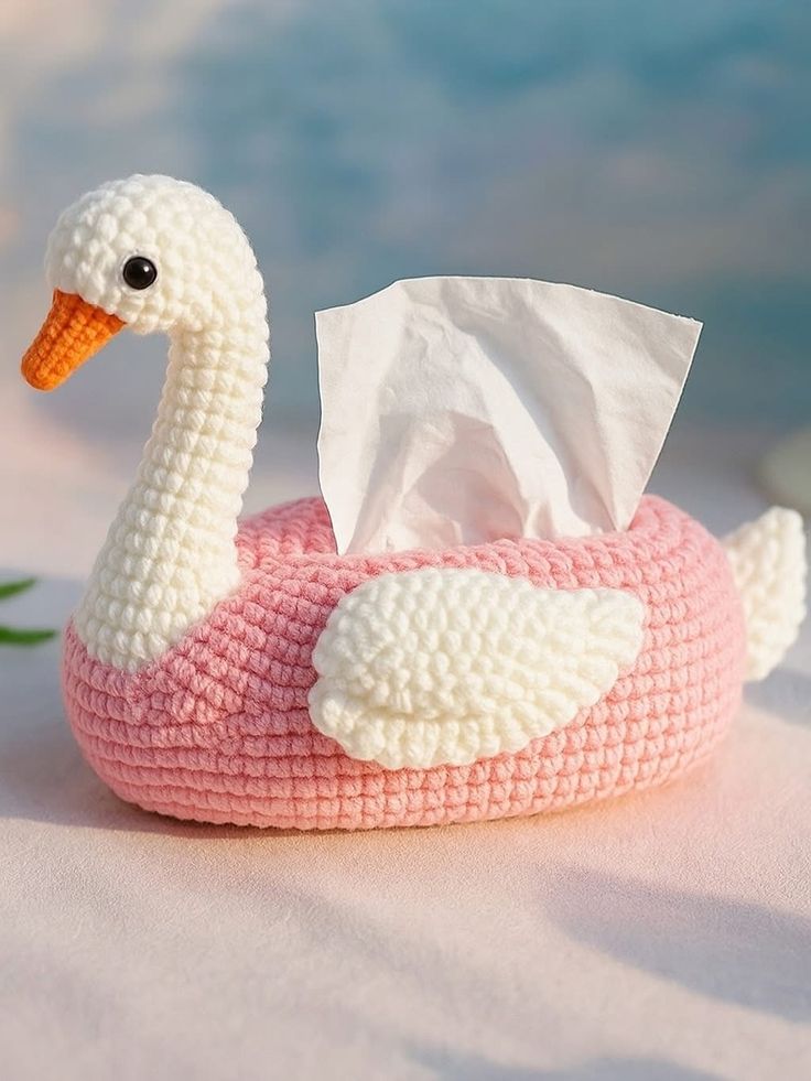 Cute Swan Crochet Tissue Box Holder for Home