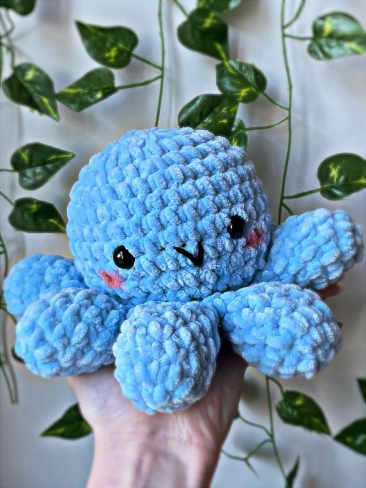 Cute Blue Crochet Handmade Octopus Plush Soft Toy