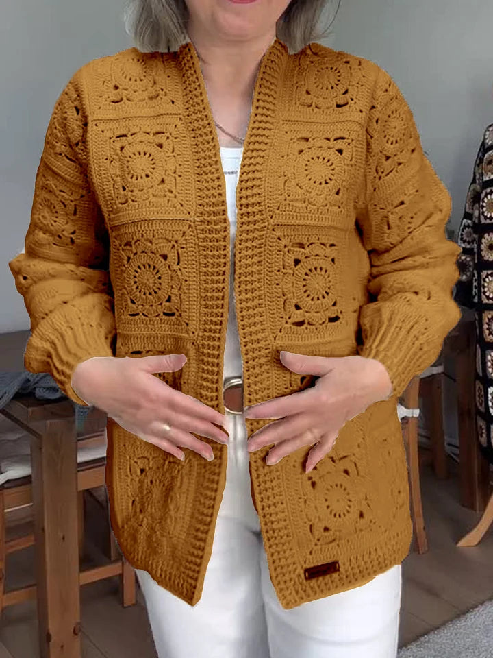 Women Handmade Crochet Cardigan Long Sleeve Coat