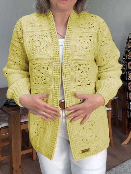 Women Handmade Crochet Cardigan Long Sleeve Coat