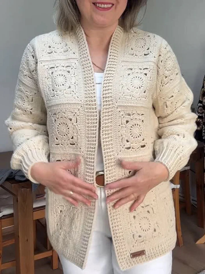 Women Handmade Crochet Cardigan Long Sleeve Coat