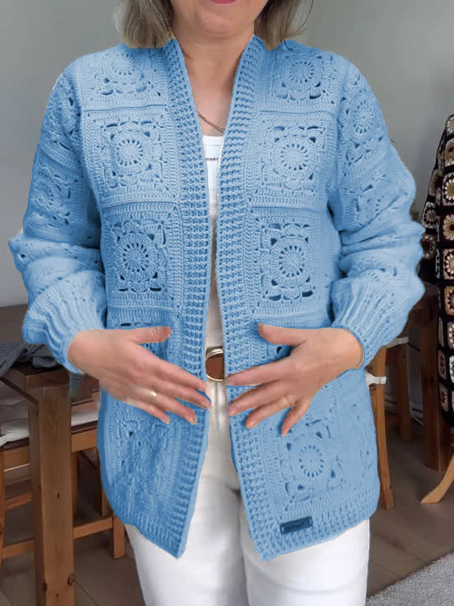 Women Handmade Crochet Cardigan Long Sleeve Coat