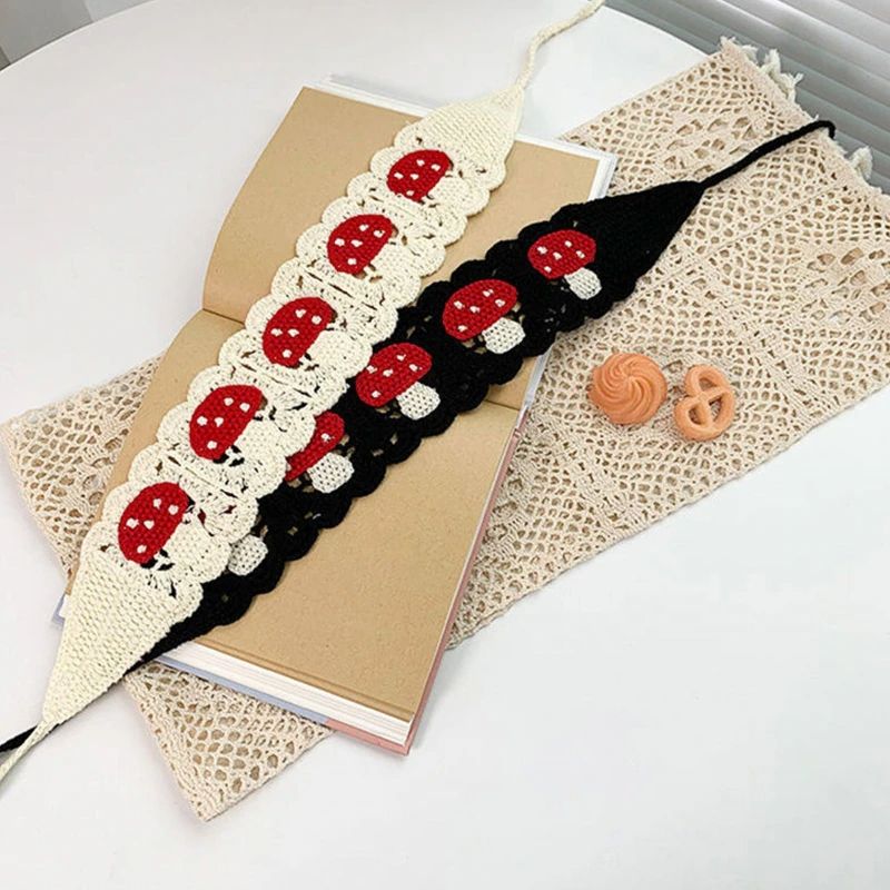 Handmade Crochet Mushroom Scallop Headband - Y2k & Cute