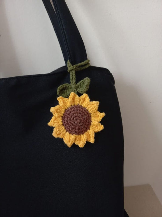 Handmade Crochet Sunflower Bag Charm Accessory