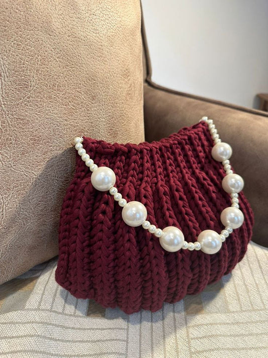 Handmade Crochet Clutch with Pearl Handle
