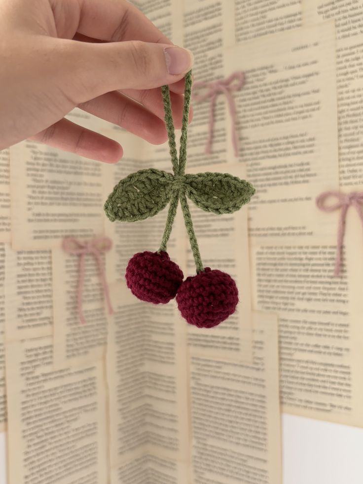 Cute Crochet Handmade Cherry Keychain for Bags and Totes