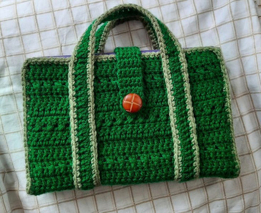 Handmade Crochet Laptop Bag with Button Closure