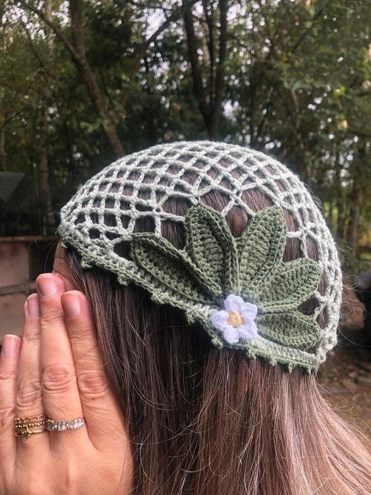 Handmade Crochet Flower Mesh Hair Snood - Cap For Women