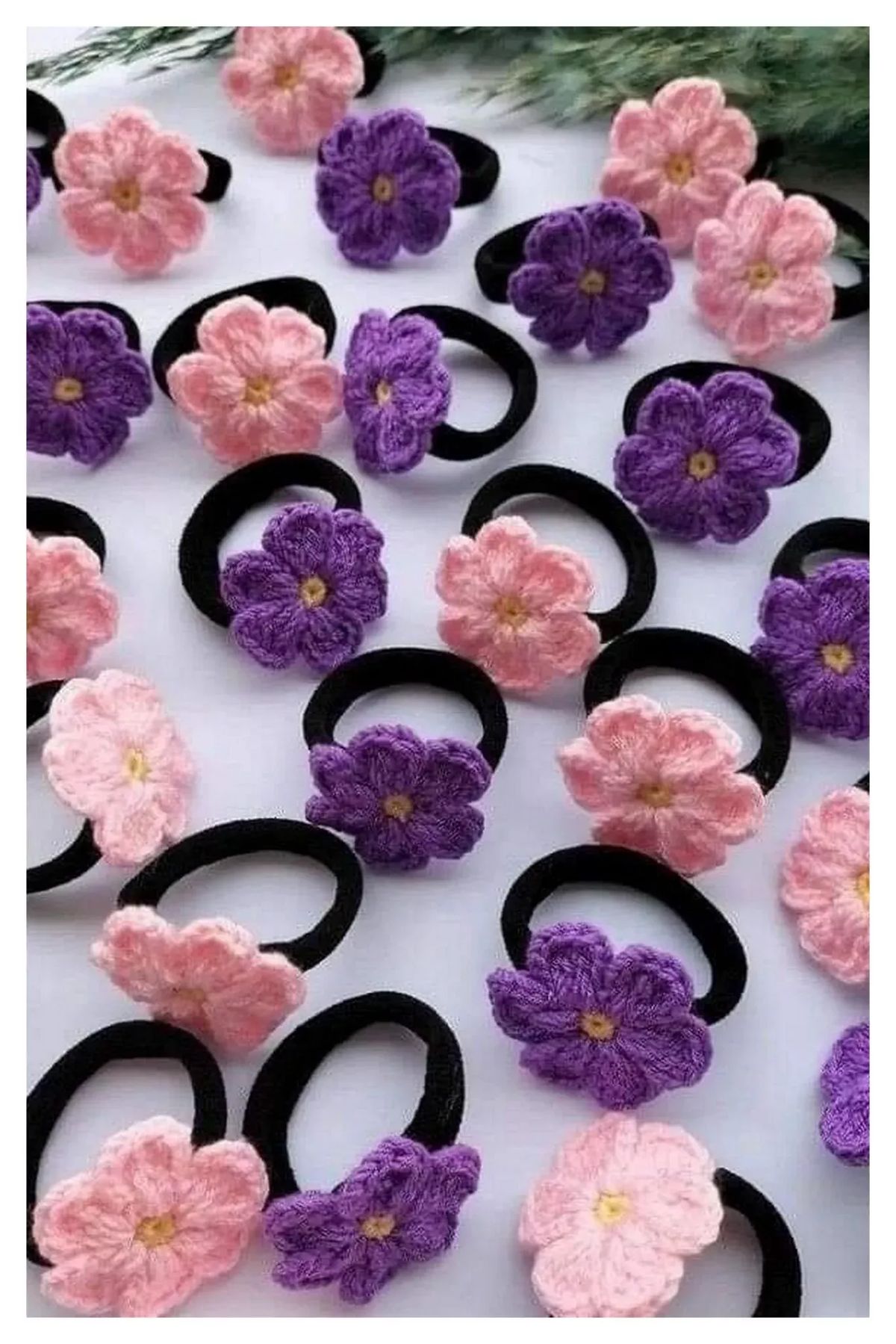 2 Piece Handmade Crochet Flower Hair Ties for Girls