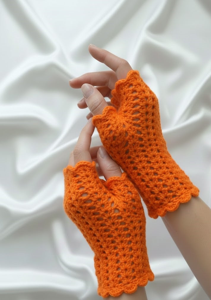 Pink Crochet Handmade Fingerless Gloves for Winter Wear for girls